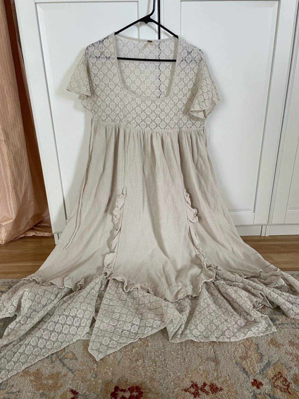 Free People Cream Lace-Panel Maxi Dress